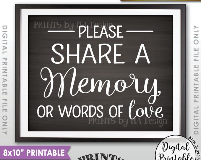 Share a Memory Sign, Share Memories, Write a Memory, Graduation, Birthday, Anniversary, Chalkboard Style PRINTABLE 8x10” Instant Download