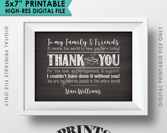 Thank You Sign, Thank You Card, Graduation Party Decoration, Thanks from the Graduate Poster, PRINTABLE 5x7” Chalkboard Style Thank You Sign