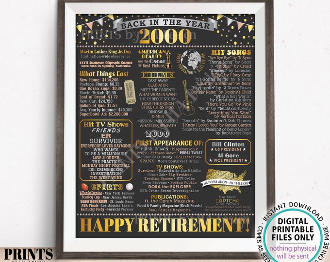 Back in the Year 2000 Retirement Party Poster Board, Flashback to 2000 Sign, PRINTABLE 16x20” Retirement Party Decoration <ID>