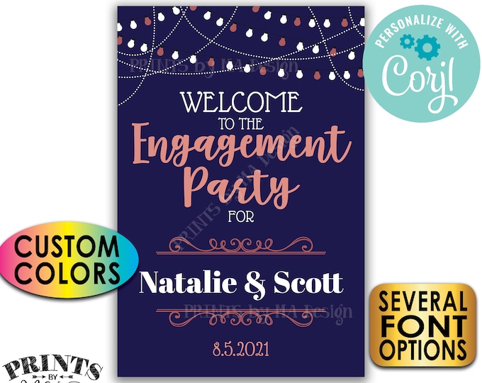 Engagement Party Welcome Sign, Color Background, Custom PRINTABLE 24x36” Engagement Party Decoration <Edit Yourself with Corjl>