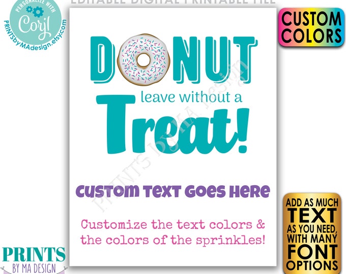 Custom Donut Sign, Donut Leave with out a Treat, PRINTABLE 8x10/16x20” Donut Station Sign, Custom Colors <Edit Yourself with Corjl>