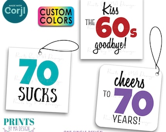 70th Birthday Party Signs for a Candy Bar, Sucks Blows Rocks, Custom 3" Cards, Digital PRINTABLE 8.5x11" File <Edit Yourself with Corjl>