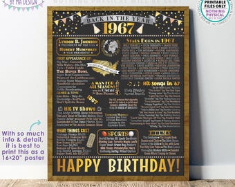 Back in the Year 1967 Birthday Sign, Flashback to 1967 Poster Board, ‘67 B-day Gift, Bday Decoration, PRINTABLE 16x20” Sign <ID>