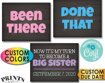Pregnancy Announcement, Been There, Done That, My Turn to Become a Big Sister, 3 PRINTABLE Baby #4 Reveal Signs <Edit Yourself with Corjl>