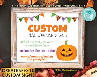 Editable Halloween Signs, Create Up to 10 Custom PRINTABLE 8x10/16x20” Landscape Halloween Party Decor, <Edit Yourself w/Corjl>
