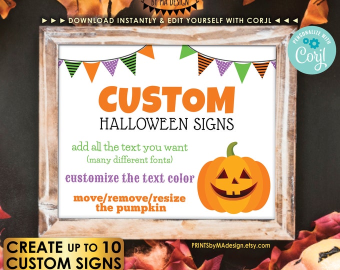Editable Halloween Signs, Create Up to 10 Custom PRINTABLE 8x10/16x20” Landscape Halloween Party Decor, <Edit Yourself w/Corjl>