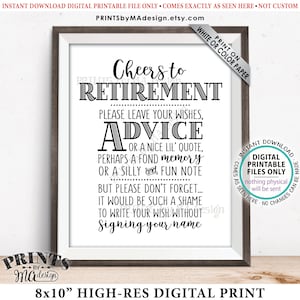 Bravo au panneau de fête de retraite, laissez vos souhaits, conseils, souvenirs, etc. pour la célébration des retraités, texte noir, panneau IMPRIMABLE 8x10" <ID>