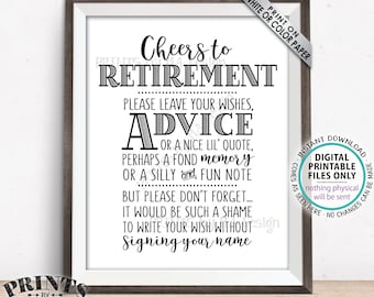 Cheers to Retirement Party Sign, Leave Your Wishes, Advice, Memory, etc for the Retiree Celebration, Black Text, PRINTABLE 8x10" Sign <ID>