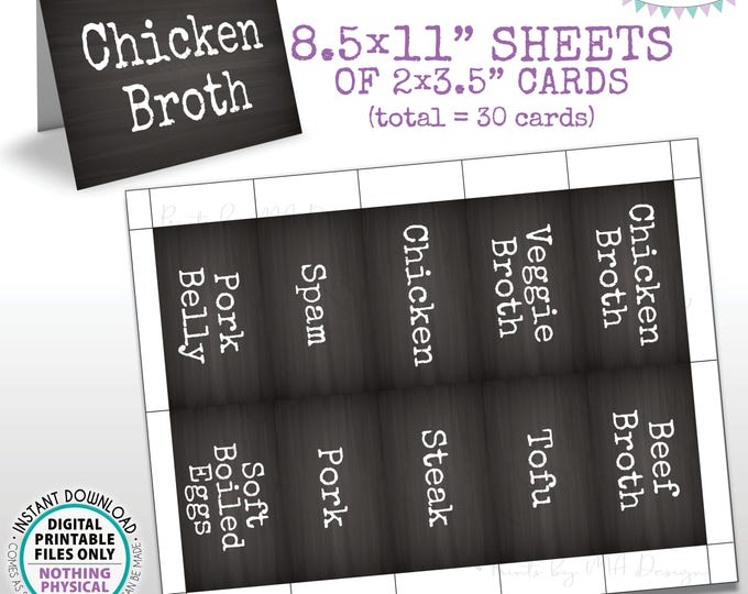 Ramen Noodle Bar Labels, Build Your Own Bowl of Ramen Ingredients, 30 Chalkboard Style Place Cards on PRINTABLE 8.5x11” Sheets <ID>