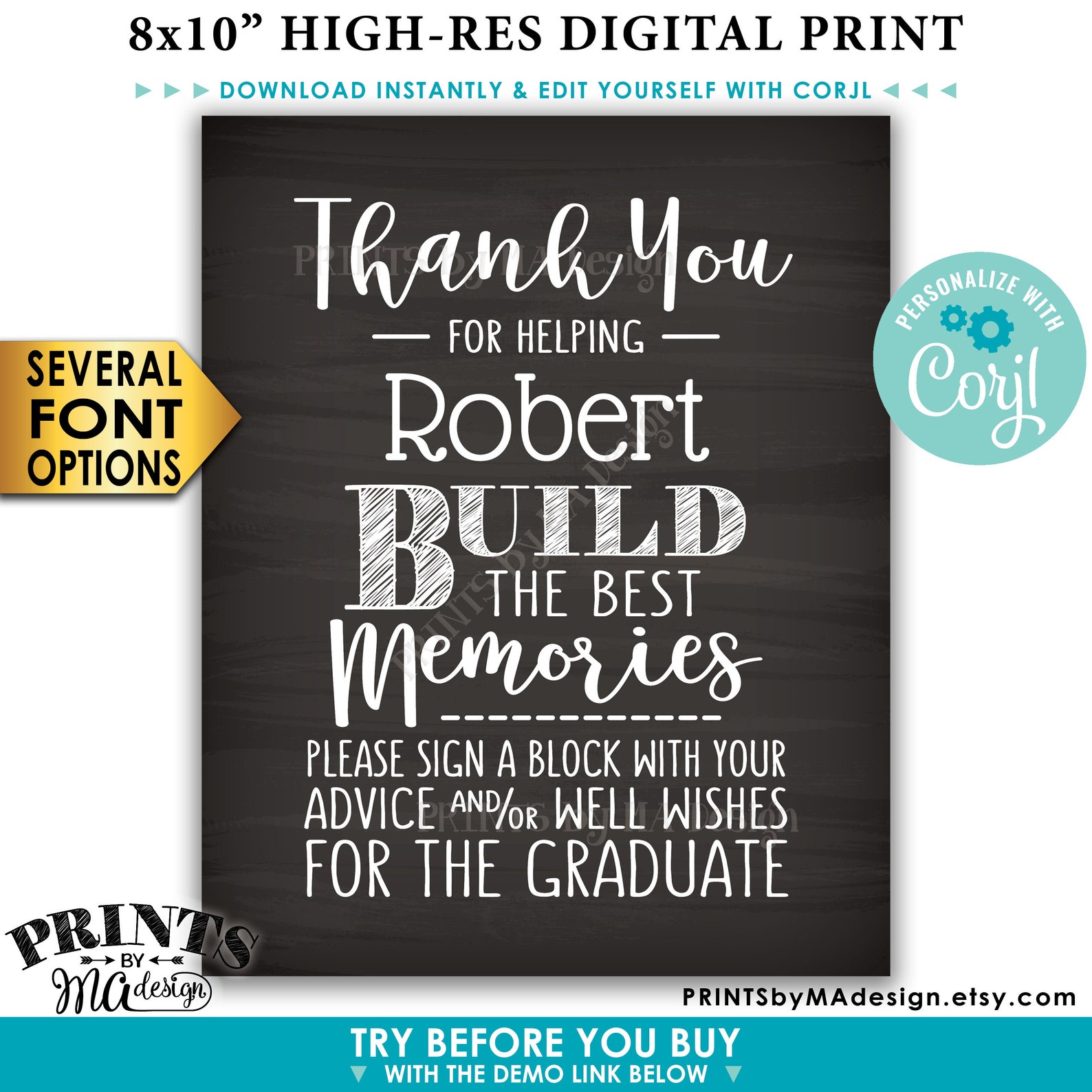 Sign a Block Graduation Party Decoration Thanks for Building - Etsy