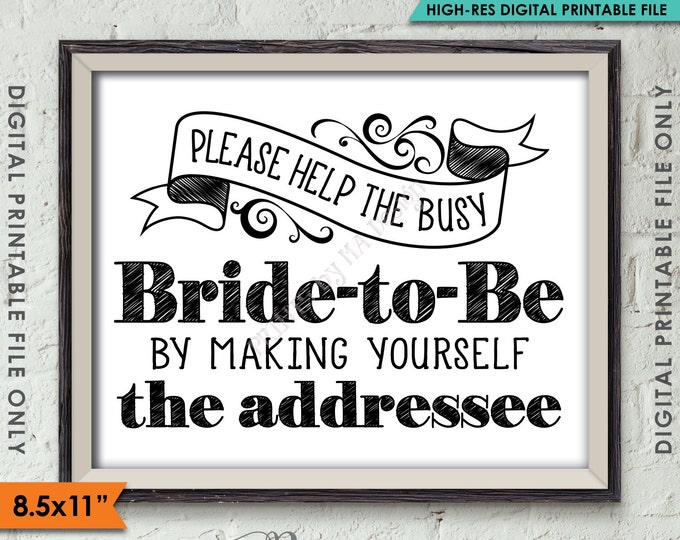 Address Envelope Bridal Shower Sign, Help the Bride by Addressing an Envelope, Addresee, Black & White 8.5x11" Instant Download PRINTABLE