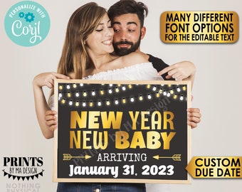 New Year New Baby, Editable New Years Pregnancy Announcement, Custom PRINTABLE 8x10/16x20” Baby Reveal Sign <Edit Yourself with Corjl>