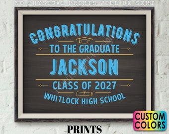 Graduation Party Decoration, Custom Grad Name Class Year and School, Custom Colors, PRINTABLE 16x20” Chalkboard Style Grad Party Poster