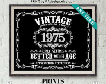 Vintage Birthday Sign, Better with Age Liquor Themed Bday Party Decorations, PRINTABLE Black & White 16x20” Landscape Sign, Digital File