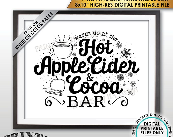 Hot Cocoa, Apple Cider, Warm Up at the Hot Apple Cider & Cocoa Bar, Halloween Fall Autumn Thanksgiving, PRINTABLE 8x10" Instant Download