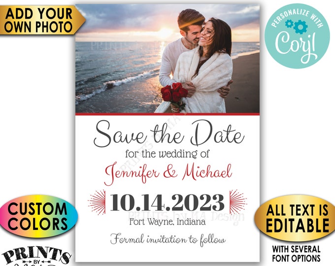 SALE! Editable Photo Save the Date with a Photograph, One Custom PRINTABLE 5x7" Wedding Save the Date, Digital File <Edit Yourself w/Corjl>