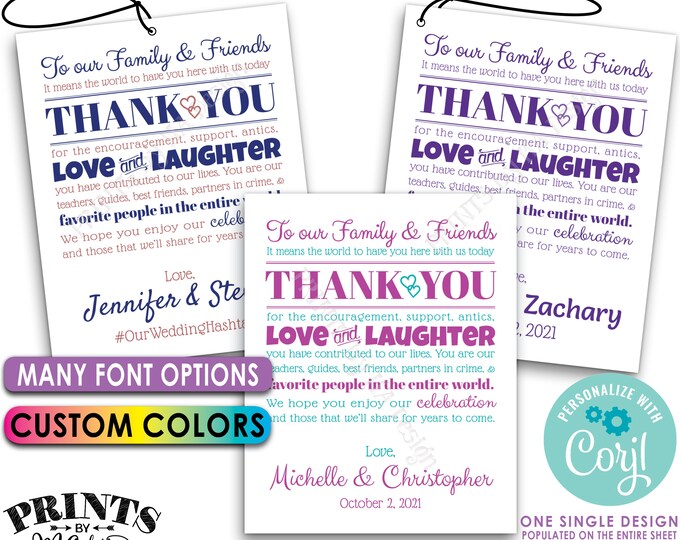 Wedding Thank You Tags, Goodie Bags for Out of Town Guests, Destination, PRINTABLE 8.5x11" Sheet of 4x5" Tags <Edit Yourself with Corjl>