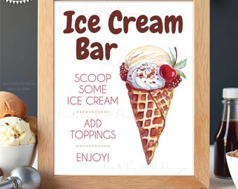 Ice Cream Bar Sign, Create Your Own Sweet Treat, Make Your Own Ice Cream Social, Cone, Sundae, PRINTABLE 8x10/16x20” Party Decoration <ID>