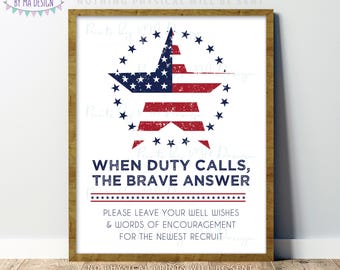 Duty Calls, Leave your Well Wishes & Encouragement, Boot Camp, Patriotic, US Military Party Decor, PRINTABLE 8x10/16x20” Sign, Star <ID>