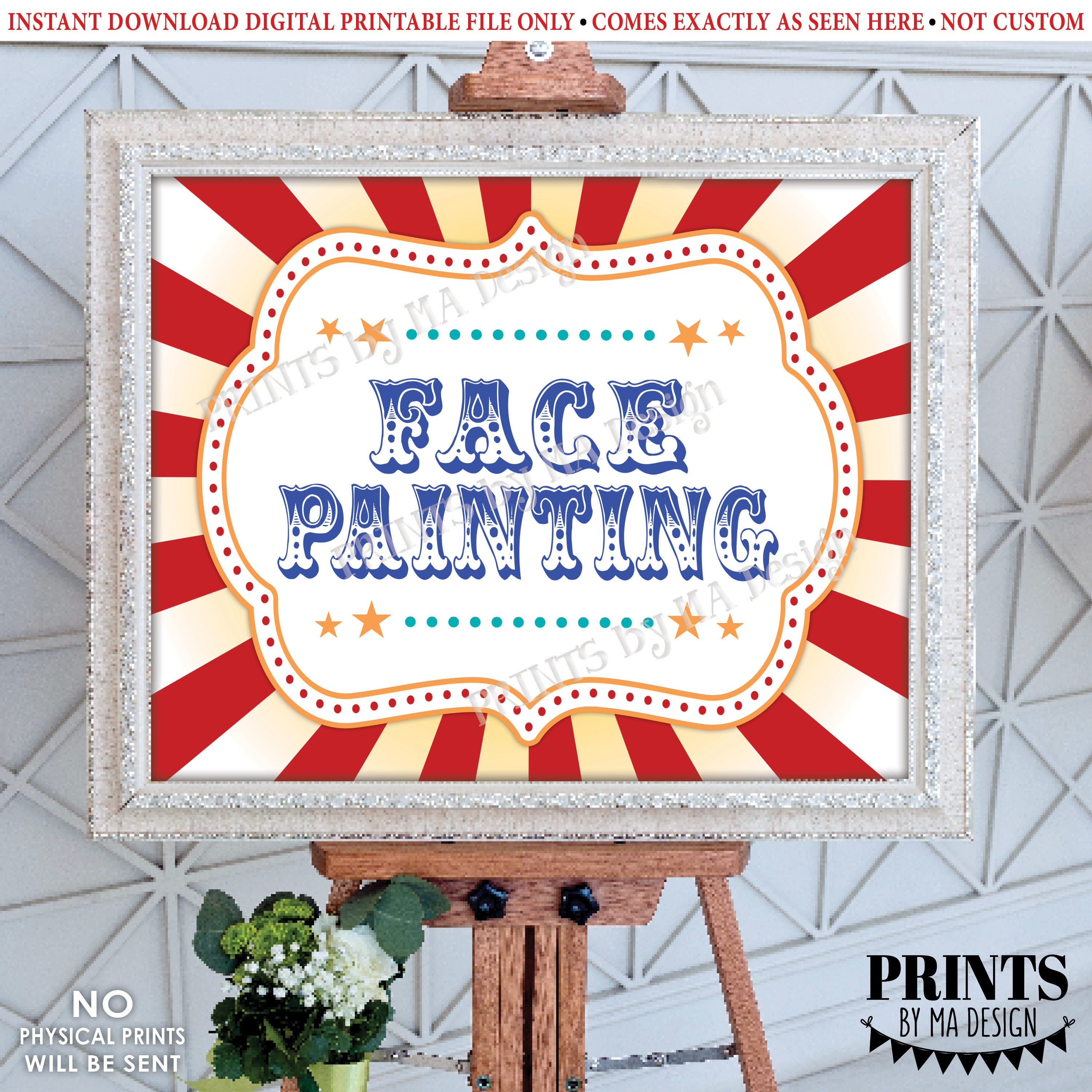 Carnival Party Face Painting Sign, Circus Activities, Birthday Party Games,  Festival Game Tent, Picnic, PRINTABLE 8x10/16x20” Sign