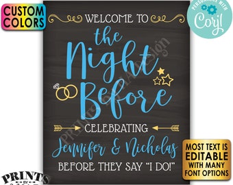 Editable Rehearsal Dinner Sign, Welcome to the Night Before, PRINTABLE 8x10/16x20” Chalkboard Style Sign <Edit Yourself with Corjl>