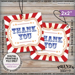 Thank You Tags, Carnival Themed Party, Circus Themed, Carnival Birthday, Circus Birthday, 2x2" tags on 8.5x11" Printable Instant Download