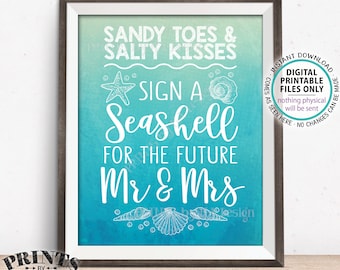 Beach Wedding Guestbook Sign a Seashell for the Future Mr & Mrs, Seashells, PRINTABLE Watercolor Style 8x10” Beach Theme Wedding Sign <ID>