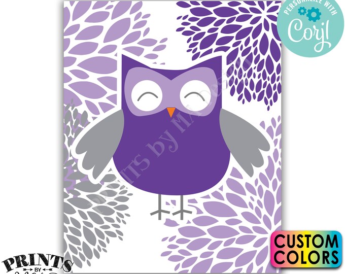 Editable Owl Decoration, Owl Baby Shower, Owl Nursery, Floral Starburst, Custom PRINTABLE 8x10/16x20” Sign <Edit Colors Yourself w/Corjl>