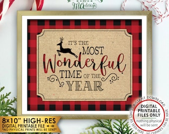 It's the Most Wonderful Time of the Year Lumberjack Reindeer Christmas Decor Buffalo Plaid Red Checker PRINTABLE 8x10” Instant Download Sign