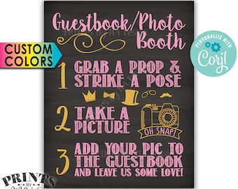 Wedding Guestbook Photobooth Sign, Add Pic & Leave Us Love, PRINTABLE Chalkboard Style 8x10"/16x20" Sign <Edit Colors Yourself with Corjl>