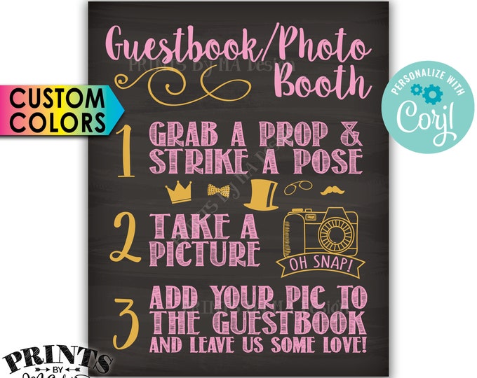 Wedding Guestbook Photobooth Sign, Add Pic & Leave Us Love, PRINTABLE Chalkboard Style 8x10"/16x20" Sign <Edit Colors Yourself with Corjl>