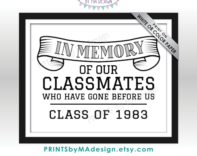 Class of 1983 Reunion Memorial, In Memory of the Classmates Who Have Gone Before Us, Remembrance, PRINTABLE 8x10” Memoriam Tribute Sign <ID>
