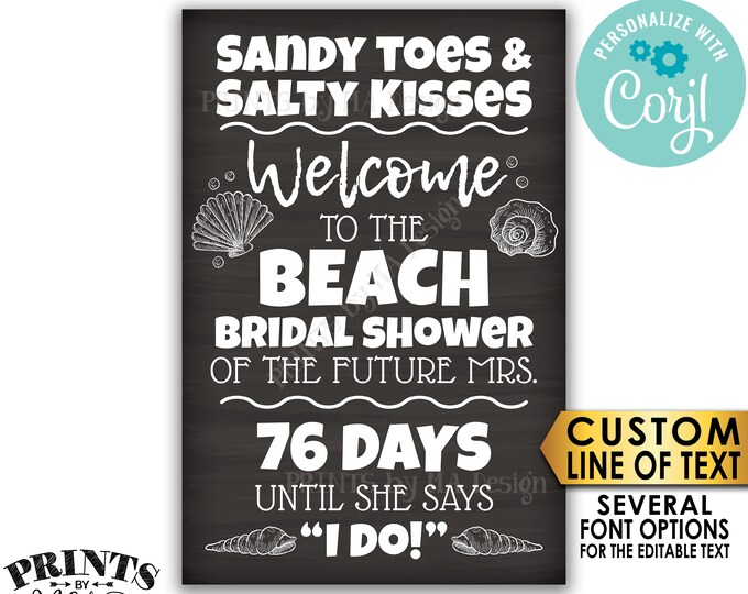 Beach Bridal Shower Sign, Wedding Countdown Welcome Poster, Wedding Shower, PRINTABLE 24x36” Chalkboard Style Sign <Edit Yourself w/Corjl>