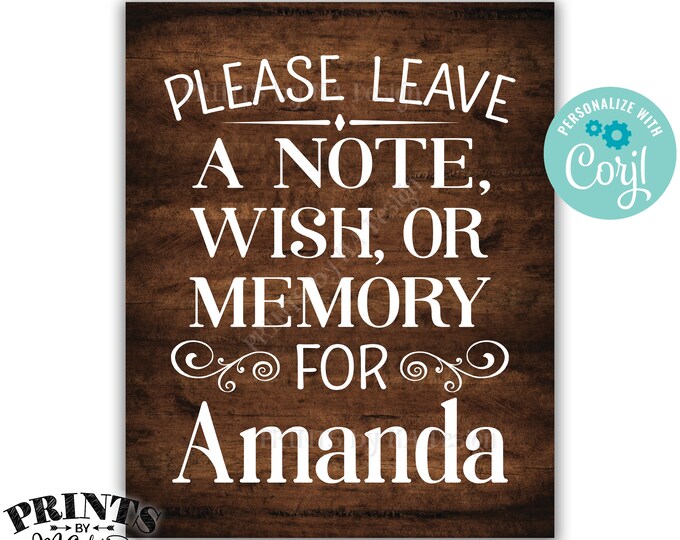 Please Leave a Note Wish or Memory Sign, Write a Message Sign, PRINTABLE Rustic Wood Style 16x20” Sign <Edit Yourself with Corjl>