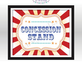 Carnival Party Concession Stand Sign, Concessions Carnival Sign, Circus Food, Snacks, Treats, Candy, Drinks, PRINTABLE 8x10/16x20” Sign <ID>