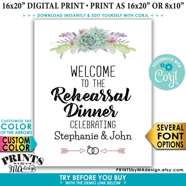 Rehearsal Dinner Sign, Welcome to the Southwest Wedding Decoration, Succulents, One PRINTABLE 8x10/16x20” Sign <Edit Yourself with Corjl>