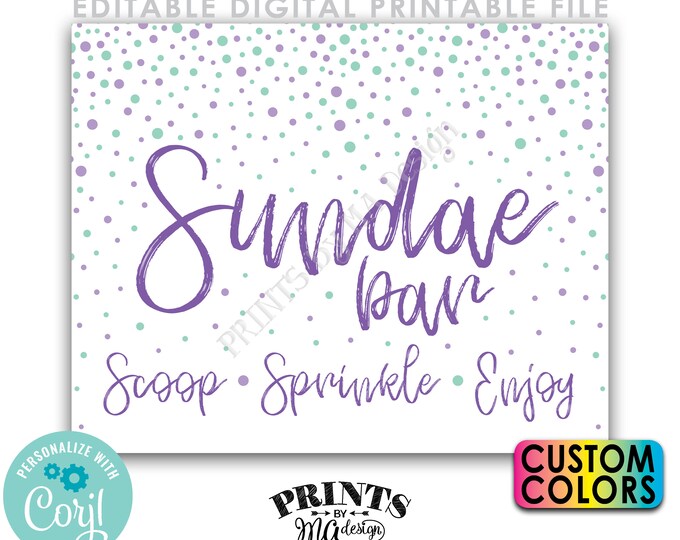 Sundae Bar Sign, Scoop Sprinkle Enjoy, Make Your Own Sundae, PRINTABLE 8x10/16x20” Ice Cream Sign <Edit the Colors Yourself with Corjl>