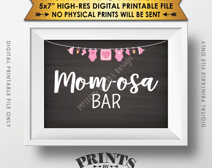 Mimosa Bar Sign, MOMosa Baby Shower Sign, Make a Mimosa Shower Decor, Champagne, Pink 5x7” Chalkboard Style Printable Instant Download