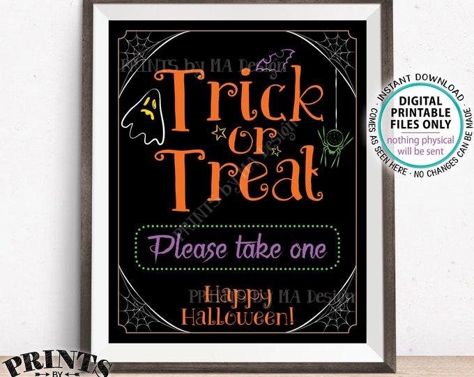 Trick or Treat Sign, Please Take One, Help Yourself to Candy Sign, Spider, Ghost, Festive PRINTABLE 8x10/16x20” Halloween Treat Sign <ID>