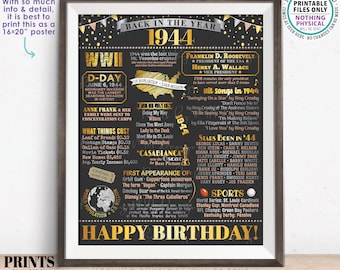 Back in the Year 1944 Birthday Sign, Flashback to 1944 Poster Board, ‘44 B-day Gift, Bday Decoration, PRINTABLE 16x20” Sign <ID>