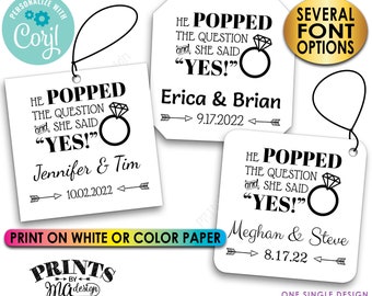 He Popped the Question & She Said Yes Engagement Party Tags, Custom 3" Square Cards on PRINTABLE 8.5x11" File <Edit Yourself with Corjl>