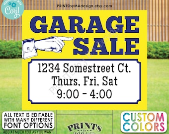 Editable Garage Sale Sign, Yard Sale, Custom PRINTABLE 8x10/16x20” Landscape Sign with Hand Pointing <Edit Yourself w/Corjl>