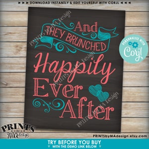 Bridal Shower Brunch Sign, They Brunched Happily Ever After PRINTABLE 16x20” Chalkboard Style Wedding Sign <Edit Colors Yourself with Corjl> image 4