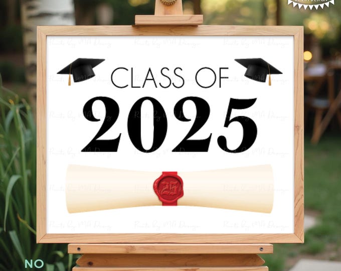 Class of 2025 Graduation Sign with Caps and Scroll, High School Grad, College Graduation, PRINTABLE 8x10/16x20” Sign <ID>