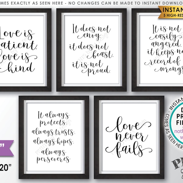 Love is Patient Love is Kind Wedding Aisle Signs, 1 Corinthians 13, Love Never Fails, Set of Five PRINTABLE 8x10/16x20”  Wedding Signs <ID>