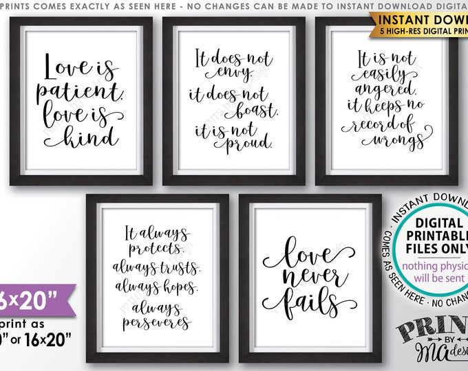 Love is Patient Love is Kind Wedding Aisle Signs, 1 Corinthians 13, Love Never Fails, Set of Five PRINTABLE 8x10/16x20”  Wedding Signs <ID>