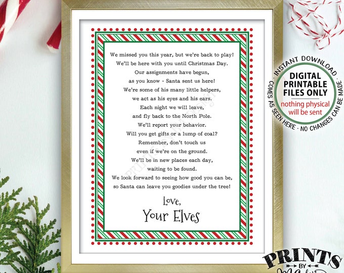 Welcome Back Letter to Kids from their Christmas Elves, The Elves have Returned, Elf Hello Letter, PRINTABLE 8.5x11” Sign <Instant Download>