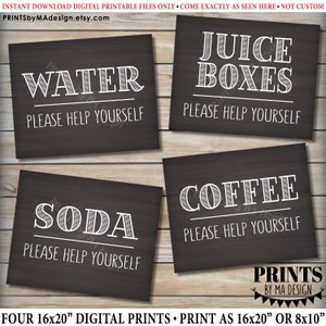 Beverage Station Signs, Please Help Yourself to Water Juice Coffee or Soda, PRINTABLE 8x10” Chalkboard Style Non-Alcohol DrinksSigns &lt;ID&gt;