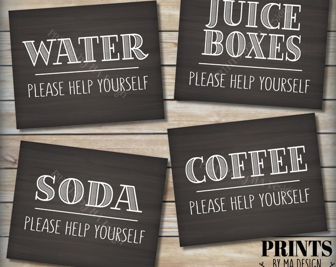 Beverage Station Signs, Please Help Yourself to Water Juice Coffee or Soda, PRINTABLE 8x10” Chalkboard Style Non-Alcohol DrinksSigns <ID>