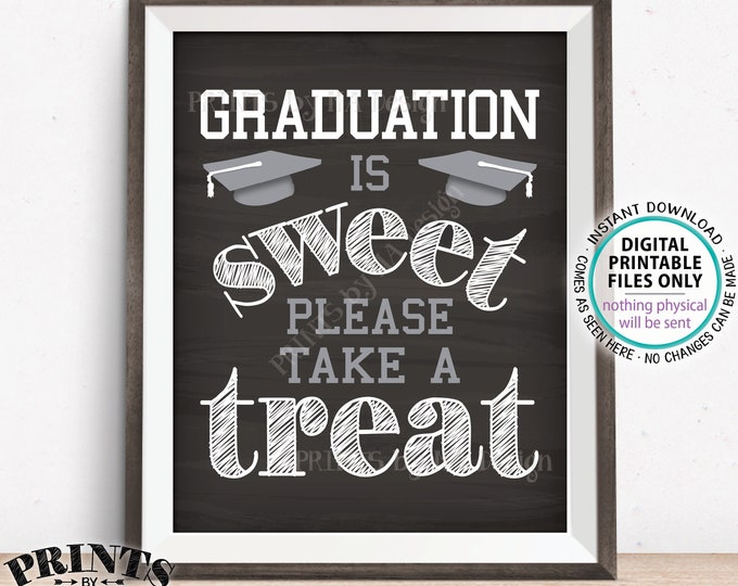 Graduation Party Decoration, Graduation is Sweet Please Take a Treat Grad Party Sign, PRINTABLE 11x14” Chalkboard Style Graduation Sign <ID>